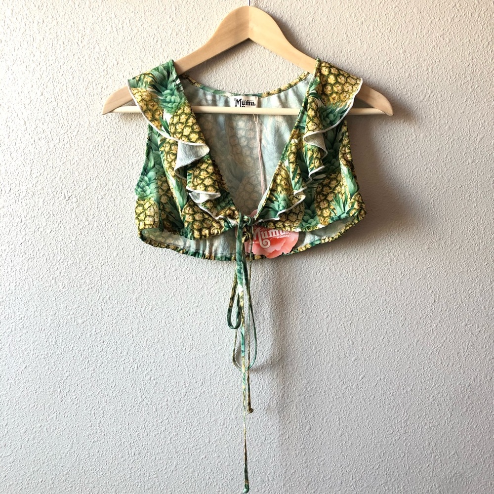 NWT Show Me Your MuMu Pineapple Tie Front Ruffle Crop Top Boho Tropical Vacation